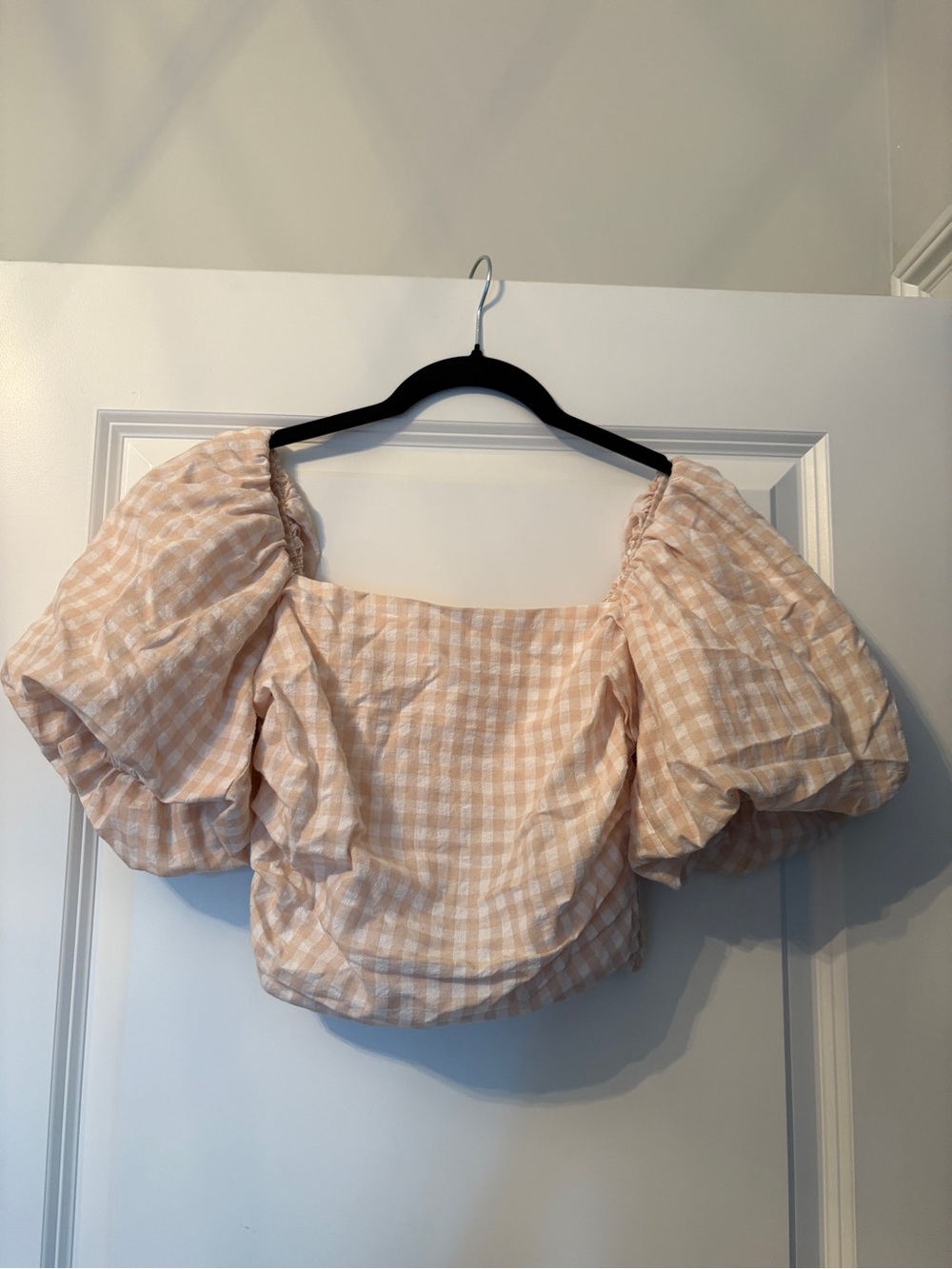 Puff Sleeve Gingham Crop Top